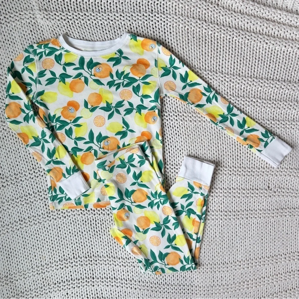 Old Navy Vibrant Yellow and Orange Pajama Girl's Set Medium 8